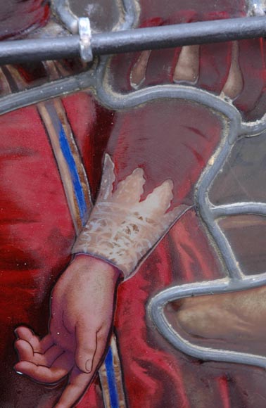 « Le Départ pour la chasse » Grand vitrail en verre émaillé de l’atelier Lorin, provenant du château des Ollières à Nice « Le Départ pour la chasse » Grand vitrail en verre émaillé de l’atelier Lorin, provenant du château des Ollières à Nice-13