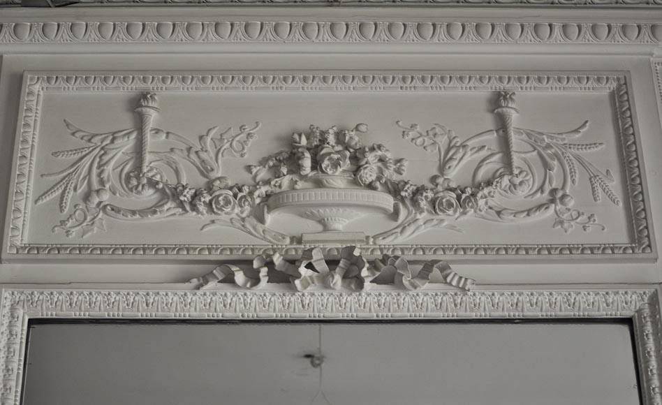 Grand trumeau ancien de style Louis XVI avec glace au mercure Grand trumeau ancien de style Louis XVI avec glace au mercure-1