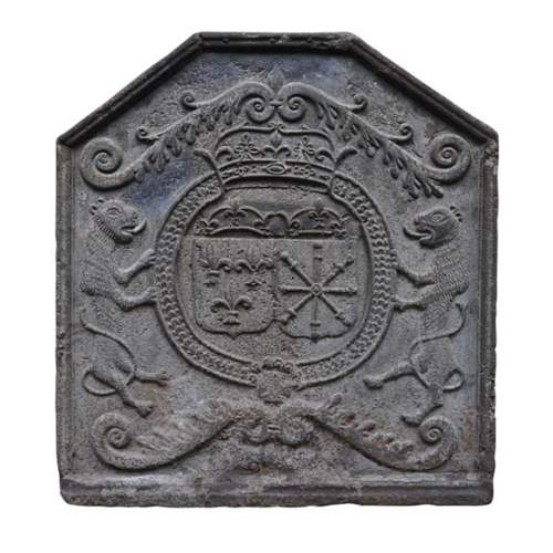Belle plaque de cheminée ancienne du XVIIIè siècle aux Armes de France et de Navarre