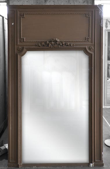 Trumeau de cheminée ancien de style Louis XVI à décor de rosaces et nœud Trumeau de cheminée ancien de style Louis XVI à décor de rosaces et nœud-0