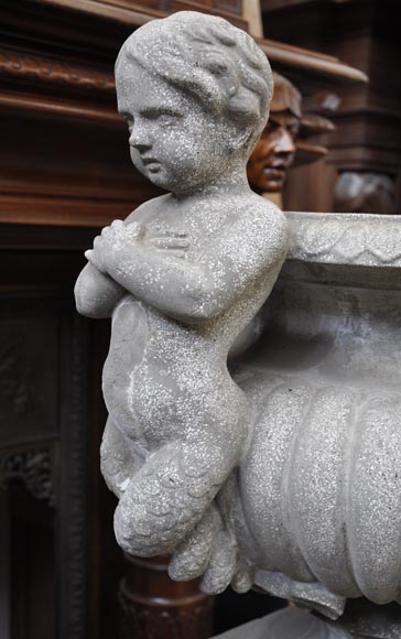 Louis LONATI, Paire de vasques à decors de tritons et de faunes, sur leurs socles d'origine Louis LONATI, Paire de vasques à decors de tritons et de faunes, sur leurs socles d'origine-5