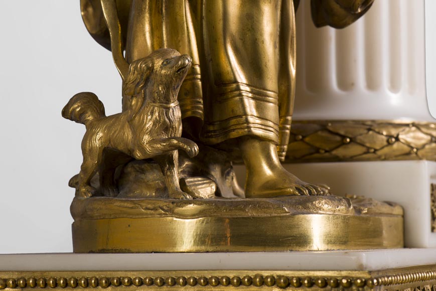 Rare horloge à cadran tournant de style Louis XVI à la petite bergère, marbre Statuaire et bronze doré Rare horloge à cadran tournant de style Louis XVI à la petite bergère, marbre Statuaire et bronze doré-4