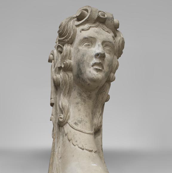 Paire de cariatides engainées en bois sculpté et peint du XVIIIè siècle Paire de cariatides engainées en bois sculpté et peint du XVIIIè siècle-2