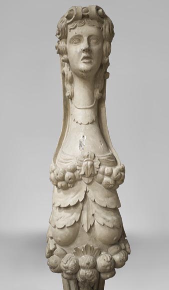 Paire de cariatides engainées en bois sculpté et peint du XVIIIè siècle Paire de cariatides engainées en bois sculpté et peint du XVIIIè siècle-3