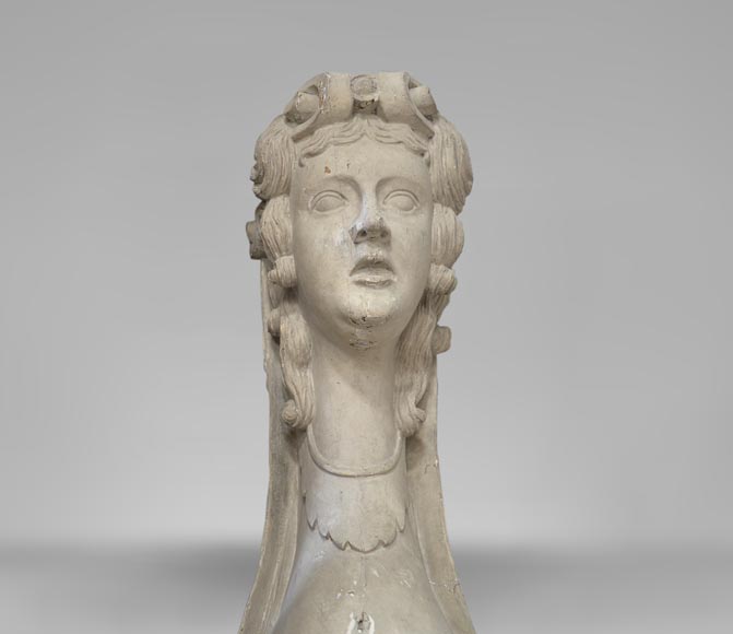 Paire de cariatides engainées en bois sculpté et peint du XVIIIè siècle Paire de cariatides engainées en bois sculpté et peint du XVIIIè siècle-4