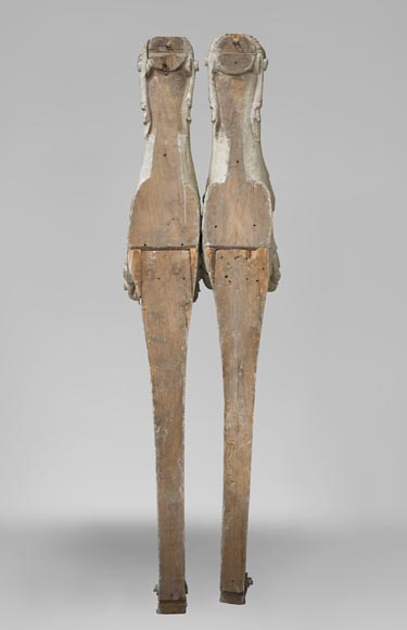 Paire de cariatides engainées en bois sculpté et peint du XVIIIè siècle Paire de cariatides engainées en bois sculpté et peint du XVIIIè siècle-5