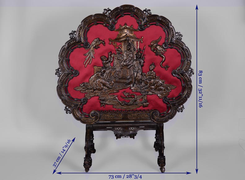 Maison MARNYHAC (att. à) - Rare pare-étincelle ancien sinisant en bronze à patine brune, seconde moitié du XIXème siècle Maison MARNYHAC (att. à) - Rare pare-étincelle ancien sinisant en bronze à patine brune, seconde moitié du XIXème siècle-11