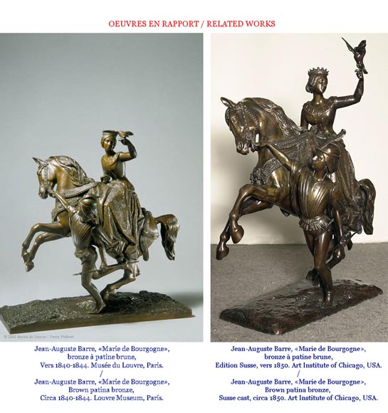 D'après Jean-Auguste BARRE (1811-1896) - Garniture de cheminée figurant Marie de Bourgogne partant à la chasse au faucon D'après Jean-Auguste BARRE (1811-1896) - Garniture de cheminée figurant Marie de Bourgogne partant à la chasse au faucon-10