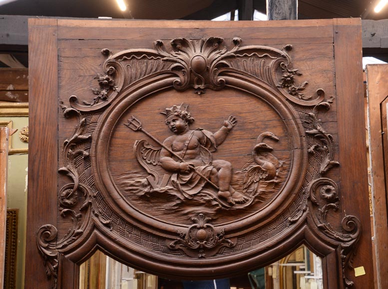 Trumeau en bois de style Louis XV figurant Poséidon, fin du XIXe siècle Trumeau en bois de style Louis XV figurant Poséidon, fin du XIXe siècle-1