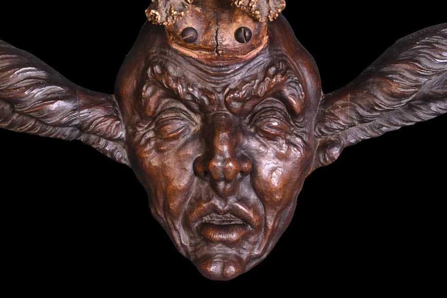 STEINER Hermann (1878-1963) masque de faune en bois sculpté et bois de cerf STEINER Hermann (1878-1963) masque de faune en bois sculpté et bois de cerf-2