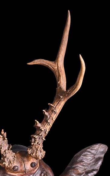 STEINER Hermann (1878-1963) masque de faune en bois sculpté et bois de cerf STEINER Hermann (1878-1963) masque de faune en bois sculpté et bois de cerf-4