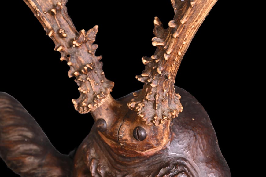 STEINER Hermann (1878-1963) masque de faune en bois sculpté et bois de cerf STEINER Hermann (1878-1963) masque de faune en bois sculpté et bois de cerf-5