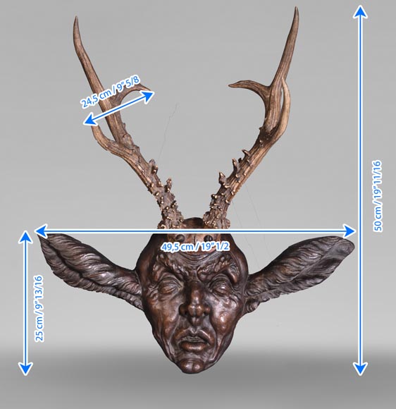 STEINER Hermann (1878-1963) masque de faune en bois sculpté et bois de cerf STEINER Hermann (1878-1963) masque de faune en bois sculpté et bois de cerf-7