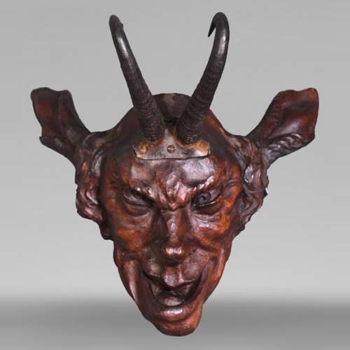 STEINER Hermann (1878-1963) masque de faune en bois sculpté et cornes de bouquetin