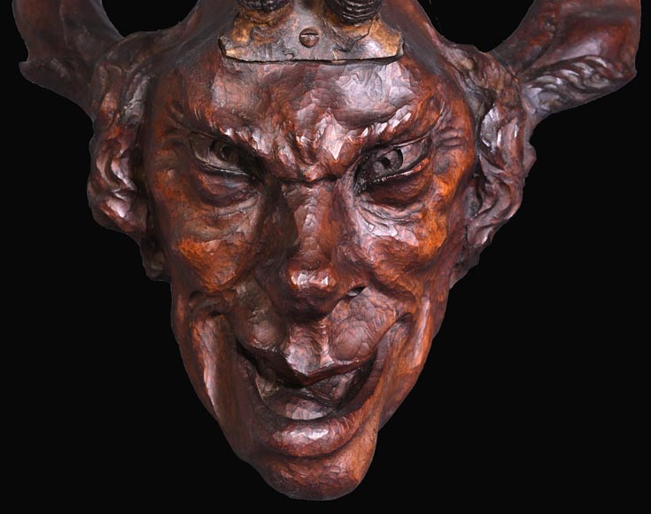 STEINER Hermann (1878-1963) masque de faune en bois sculpté et cornes de bouquetin STEINER Hermann (1878-1963) masque de faune en bois sculpté et cornes de bouquetin-2