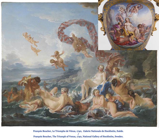 Vase monumental d'époque Napoléon III en Porcelaine de Paris au Triomphe de Vénus avec son importante monture de bronze doré aux espagnolettes Vase monumental d'époque Napoléon III en Porcelaine de Paris au Triomphe de Vénus avec son importante monture de bronze doré aux espagnolettes-19