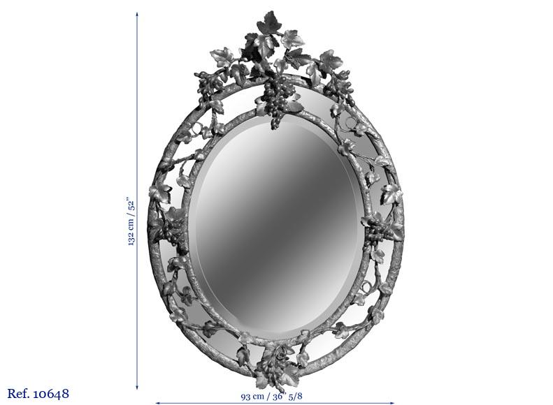 Très beau miroir ovale à parecloses à décor de grappes de raisin et feuilles de vigne Très beau miroir ovale à parecloses à décor de grappes de raisin et feuilles de vigne-4