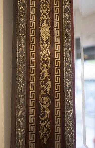 Beau miroir octogonal Napoléon III avec sa glace biseautée, bois, bronze et incrustations de laiton doré Beau miroir octogonal Napoléon III avec sa glace biseautée, bois, bronze et incrustations de laiton doré-2