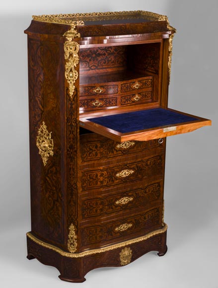 Julien-Nicolas RIVART (1802-1867) - Secrétaire-chiffonnier en marqueterie de bois et de porcelaine à décor de roses épanouies Julien-Nicolas RIVART (1802-1867) - Secrétaire-chiffonnier en marqueterie de bois et de porcelaine à décor de roses épanouies-4