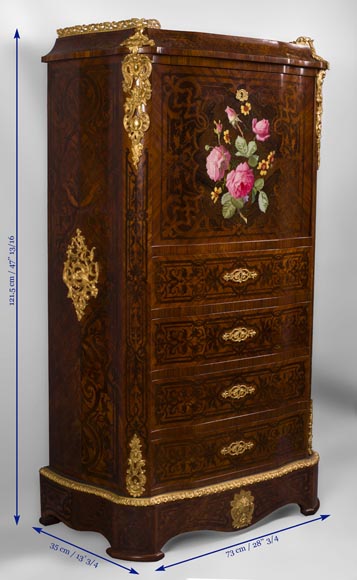 Julien-Nicolas RIVART (1802-1867) - Secrétaire-chiffonnier en marqueterie de bois et de porcelaine à décor de roses épanouies Julien-Nicolas RIVART (1802-1867) - Secrétaire-chiffonnier en marqueterie de bois et de porcelaine à décor de roses épanouies-6