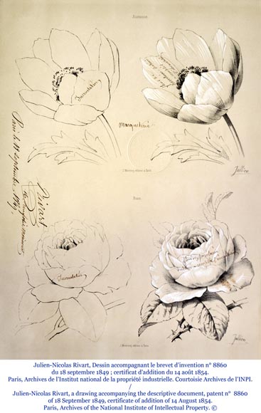 Alphonse GIROUX et cie (1838-1867) et Julien-Nicolas RIVART (1802-1867) - Très beau bureau de pente aux espagnolettes à décor de roses en incrustation de porcelaine Alphonse GIROUX et cie (1838-1867) et Julien-Nicolas RIVART (1802-1867) - Très beau bureau de pente aux espagnolettes à décor de roses en incrustation de porcelaine-7