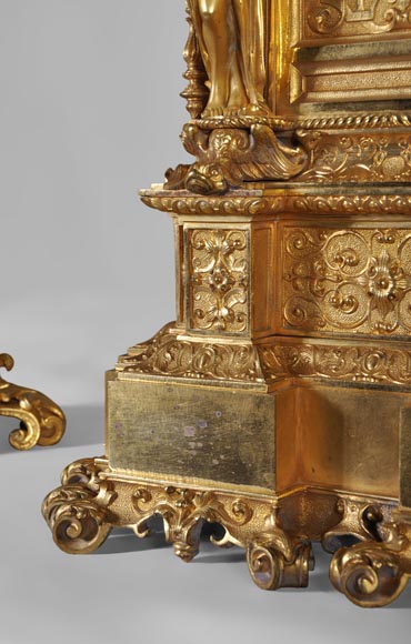 Importante garniture de cheminée Romantique en bronze doré aux Quatre Saisons Importante garniture de cheminée Romantique en bronze doré aux Quatre Saisons-5