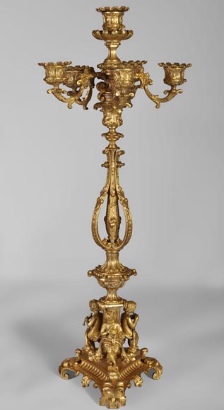 Importante garniture de cheminée Romantique en bronze doré aux Quatre Saisons Importante garniture de cheminée Romantique en bronze doré aux Quatre Saisons-6