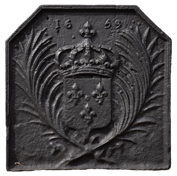 Plaque de cheminée ancienne aux armes de France datée de 1659 Plaque de cheminée ancienne aux armes de France datée de 1659-0