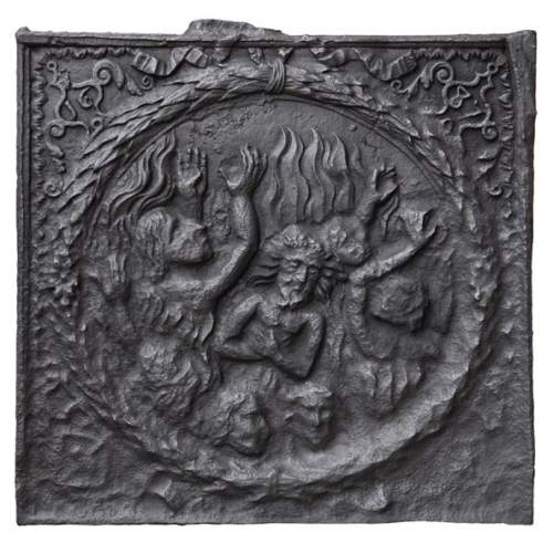 Plaque de cheminée ancienne représentant les Damnés brûlant en Enfer