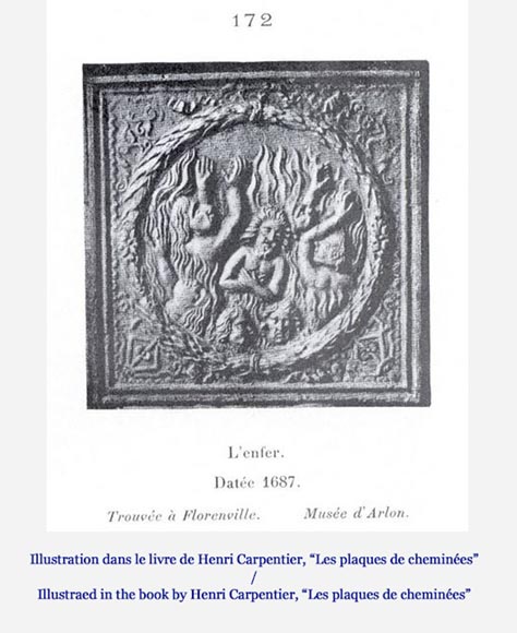 Plaque de cheminée ancienne représentant les Damnés brûlant en Enfer  Plaque de cheminée ancienne représentant les Damnés brûlant en Enfer -8