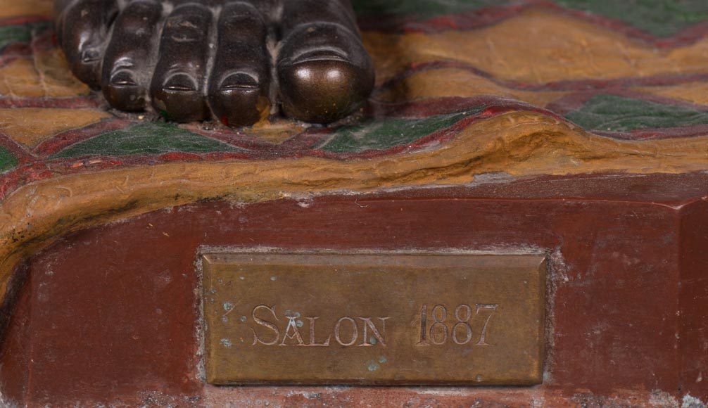 Anatole J. GUILLOT (1865-1911) (d'après) - « Jeune orientale», Importante torchère en régule polychrome Anatole J. GUILLOT (1865-1911) (d'après) - « Jeune orientale», Importante torchère en régule polychrome-6