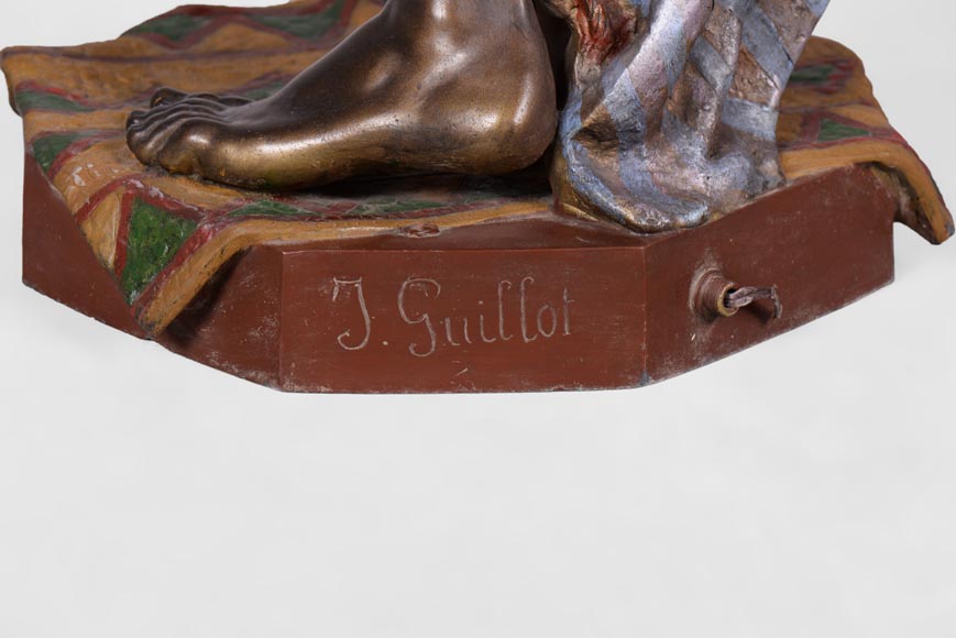 Anatole J. GUILLOT (1865-1911) (d'après) - « Jeune orientale», Importante torchère en régule polychrome Anatole J. GUILLOT (1865-1911) (d'après) - « Jeune orientale», Importante torchère en régule polychrome-7