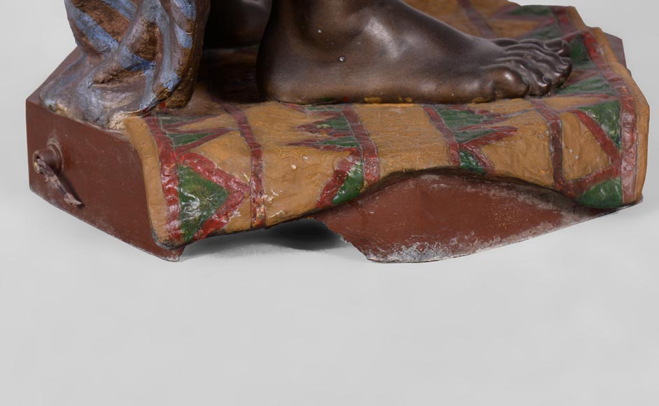 Anatole J. GUILLOT (1865-1911) (d'après) - « Jeune orientale», Importante torchère en régule polychrome Anatole J. GUILLOT (1865-1911) (d'après) - « Jeune orientale», Importante torchère en régule polychrome-10