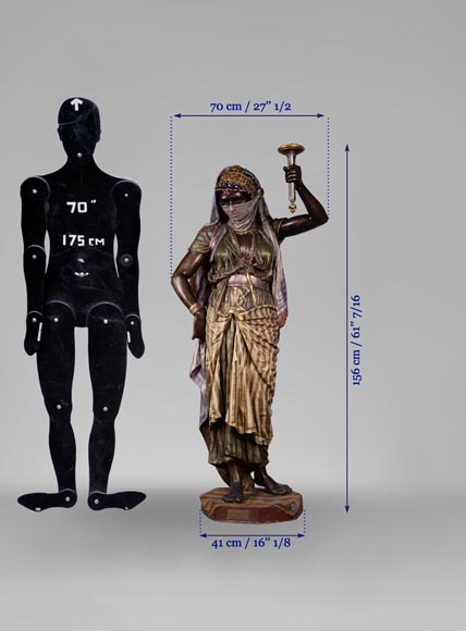 Anatole J. GUILLOT (1865-1911) (d'après) - « Jeune orientale», Importante torchère en régule polychrome Anatole J. GUILLOT (1865-1911) (d'après) - « Jeune orientale», Importante torchère en régule polychrome-11