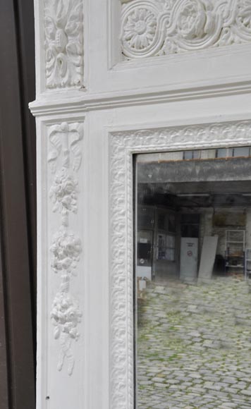 Trumeau ancien de style Louis XVI à frise de fleurs, bois et stuc peint Trumeau ancien de style Louis XVI à frise de fleurs, bois et stuc peint-5