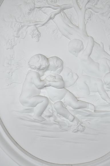 Important trumeau ancien de style Régence, décor de putti jouant dans les vignes Important trumeau ancien de style Régence, décor de putti jouant dans les vignes-2