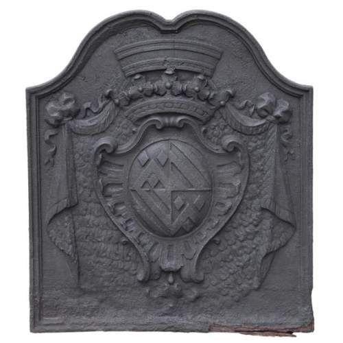Belle plaque de cheminée ancienne aux armes de la famille Fyot, XVIIIè siècle