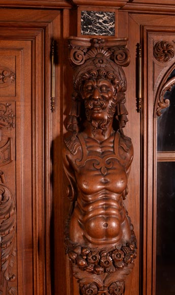 Important cabinet en noyer de style Néo-Renaissance - Émaux peints signés par Théophile Soyer (1853-1940)  Important cabinet en noyer de style Néo-Renaissance - Émaux peints signés par Théophile Soyer (1853-1940)-12