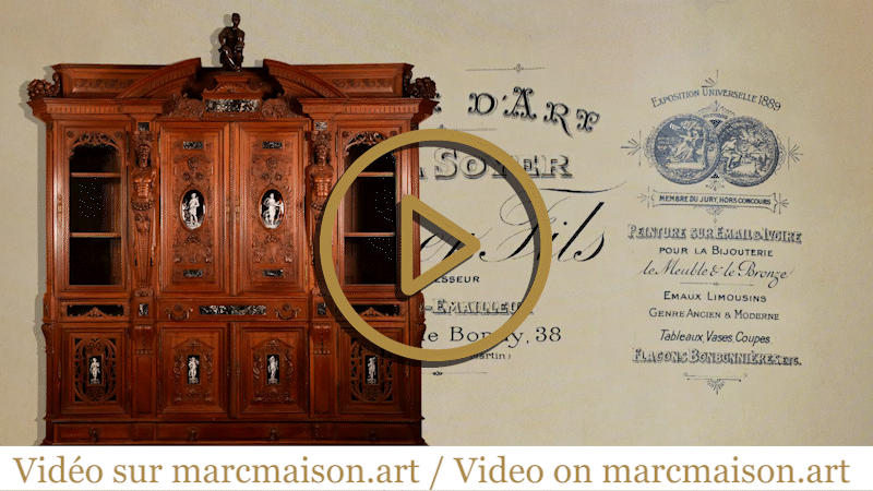 Important cabinet en noyer de style Néo-Renaissance - Émaux peints signés par Théophile Soyer (1853-1940)  Important cabinet en noyer de style Néo-Renaissance - Émaux peints signés par Théophile Soyer (1853-1940)-0