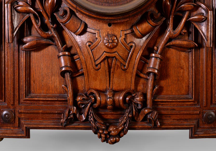 GUERET Frères - Ensemble comprenant une pendule et un baromètre en chêne GUERET Frères - Ensemble comprenant une pendule et un baromètre en chêne-5