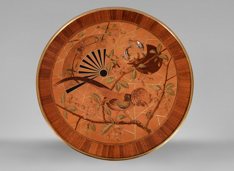 Pierre-Ferdinand DUVINAGE (1823-1876) - Guéridon à décor japonisant en marqueterie cloisonné Pierre-Ferdinand DUVINAGE (1823-1876) - Guéridon à décor japonisant en marqueterie cloisonné-1