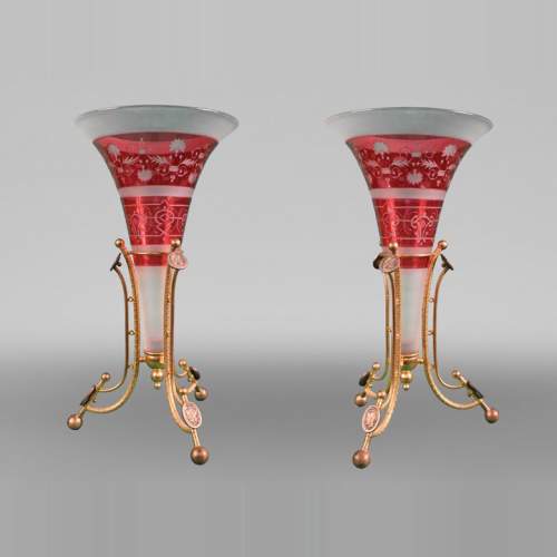 BACCARAT, Paire de vases montés, vers 1878