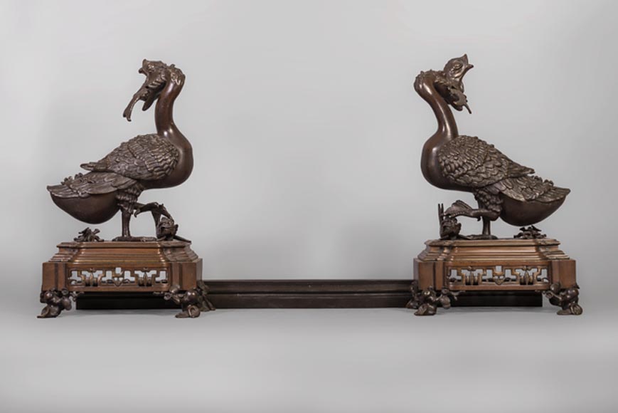 BOUHON - Barre de chenets aux canards et aux poissons BOUHON - Barre de chenets aux canards et aux poissons-0