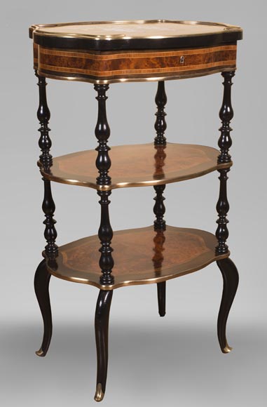 Julien-Nicolas RIVART (1802-1867) - Petit chevet à décor de glycines en marqueterie de porcelaine Julien-Nicolas RIVART (1802-1867) - Petit chevet à décor de glycines en marqueterie de porcelaine-1