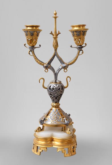 Victor GEOFFROY-DECHAUME (modèle de) et Auguste-Maximilien DELAFONTAINE (bronzier) - Garniture « Persane » en bronze doré et argenté Victor GEOFFROY-DECHAUME (modèle de) et Auguste-Maximilien DELAFONTAINE (bronzier) - Garniture « Persane » en bronze doré et argenté-6