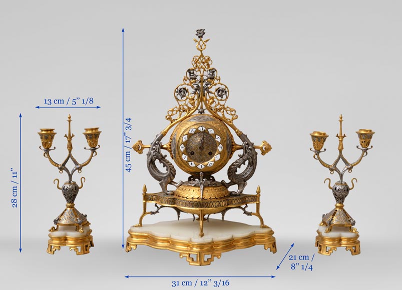 Victor GEOFFROY-DECHAUME (modèle de) et Auguste-Maximilien DELAFONTAINE (bronzier) - Garniture « Persane » en bronze doré et argenté Victor GEOFFROY-DECHAUME (modèle de) et Auguste-Maximilien DELAFONTAINE (bronzier) - Garniture « Persane » en bronze doré et argenté-14