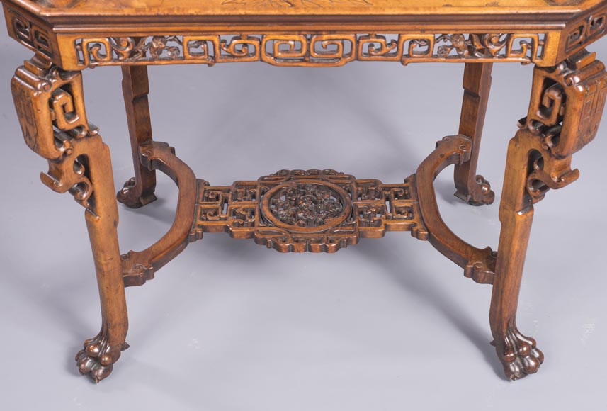 Table à thé japonisante à double plateau et incrustations de nacre Table à thé japonisante à double plateau et incrustations de nacre-2