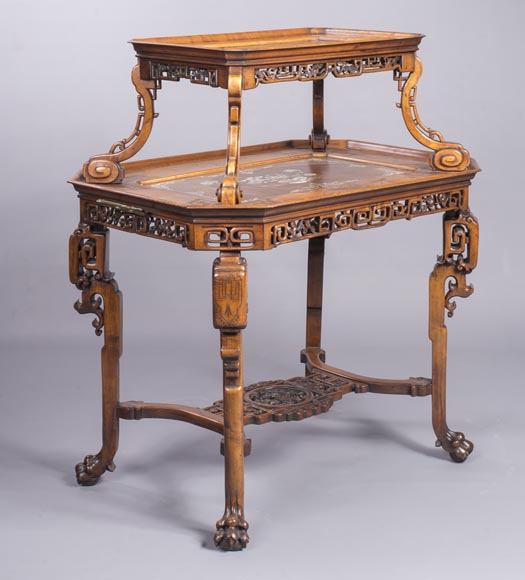 Table à thé japonisante à double plateau et incrustations de nacre Table à thé japonisante à double plateau et incrustations de nacre-4