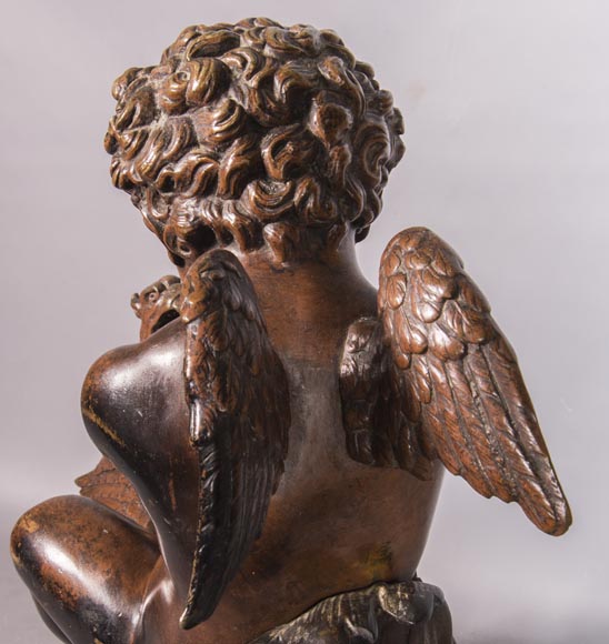 Paire de chenets aux putti et chimères, en bronze à deux patines Paire de chenets aux putti et chimères, en bronze à deux patines-11