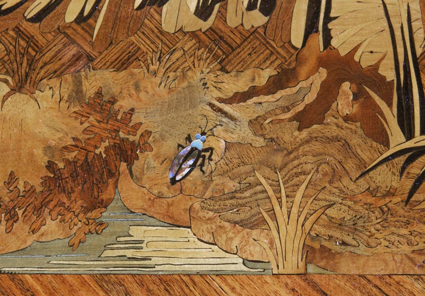 E. MARTIN (ancienne maison RIVART), Bureau en marqueterie à décor de paysage lacustre Exposition Universelle de 1889 E. MARTIN (ancienne maison RIVART), Bureau en marqueterie à décor de paysage lacustre Exposition Universelle de 1889-5